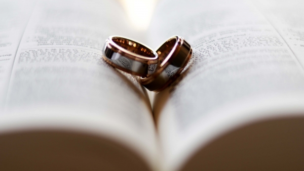 Wedding rings on Bible